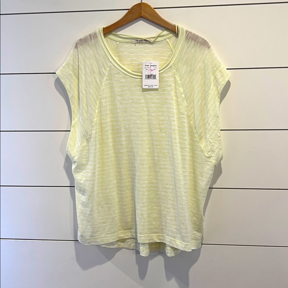 Free People Neon Line Combo T-shirt New S Lightweight Sheer Green Yellow Casual